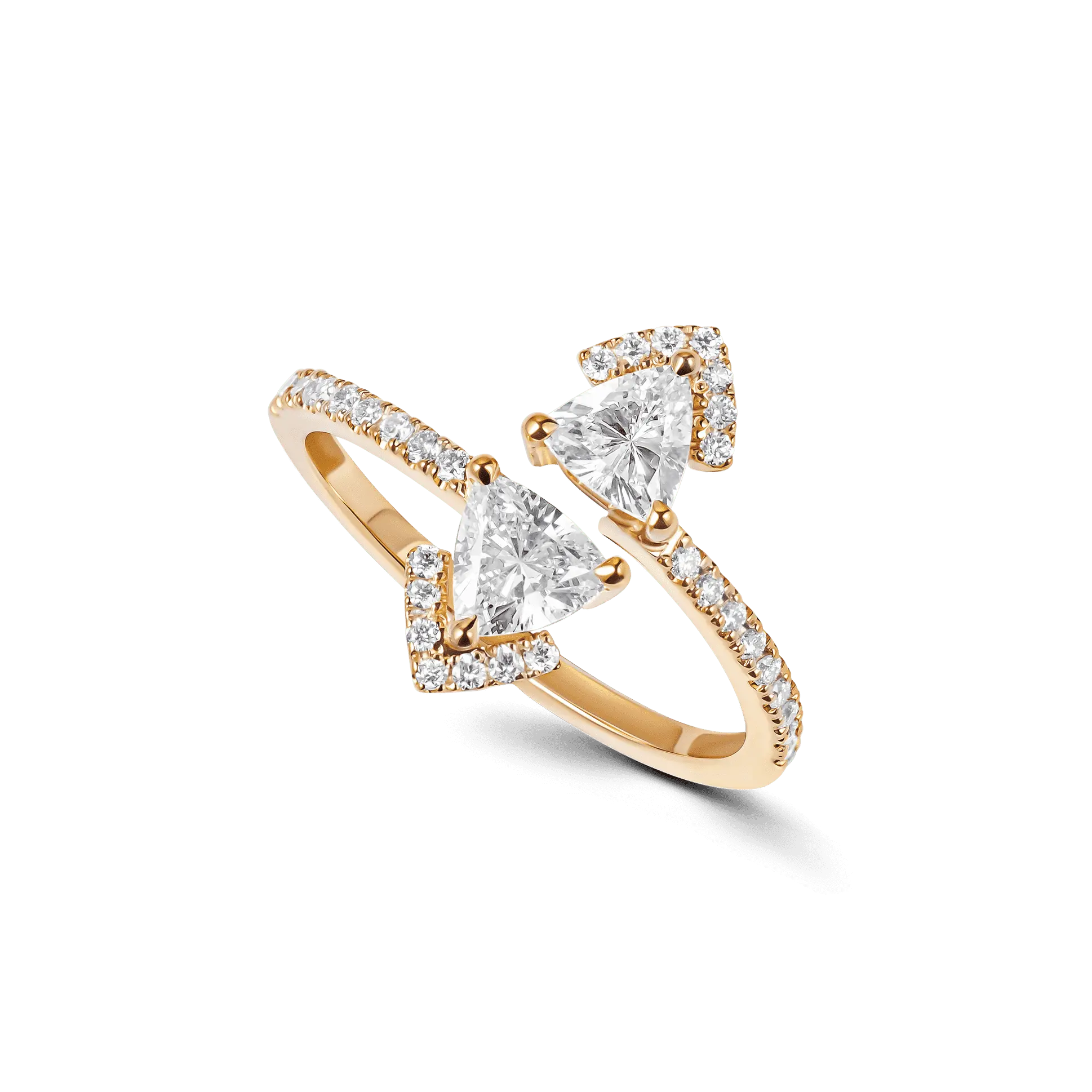 The lab-grown diamond Victoria twins featuring a sharp design with two diverging diamond triangle-cuts.