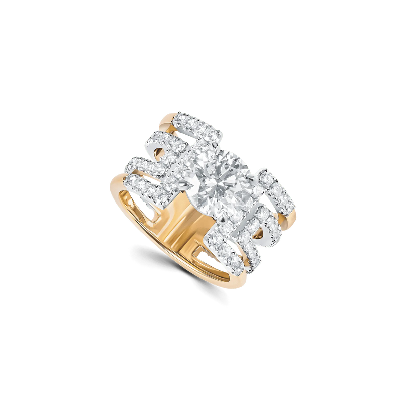 Heloise Round Grand ring featuring a 2-carat round-cut lab-grown diamond and a white gold double band design.