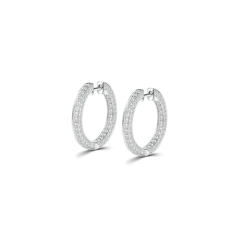 White gold diamond hoops with a sleek, pave-set design for a refined and timeless look.