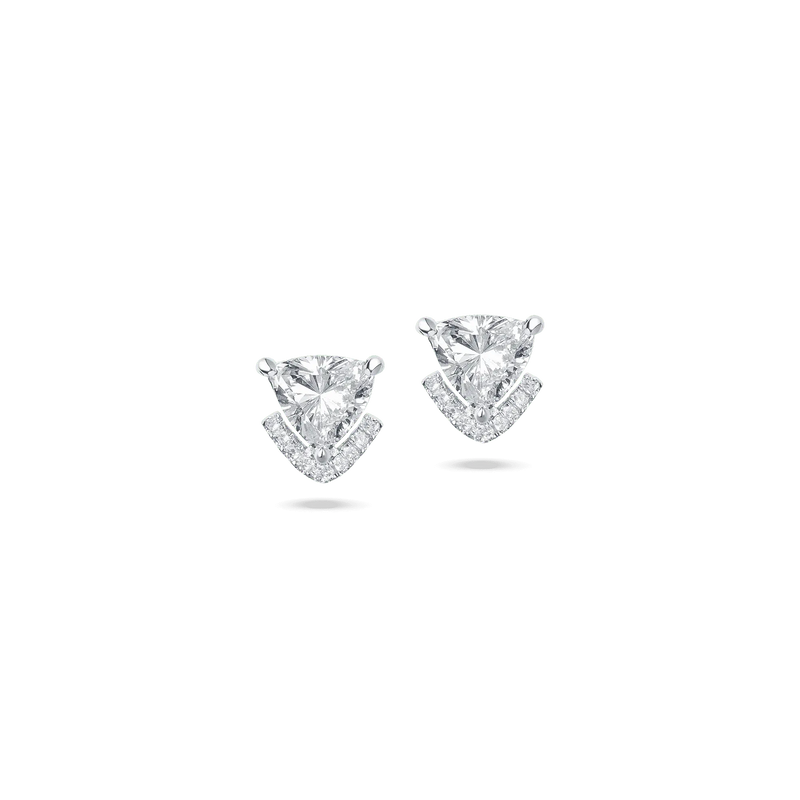 White gold Victoria Studs featuring a triangle-cut diamond with a signature V-accent in delicate prongs.